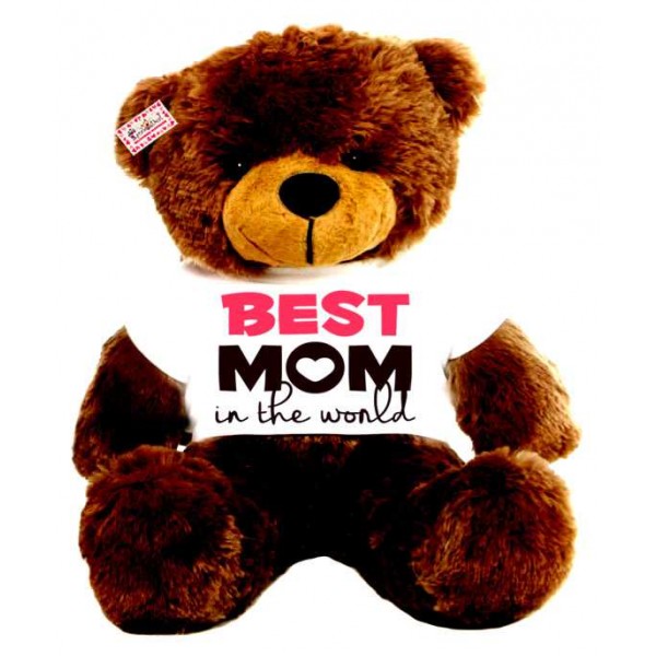 2 feet big brown teddy bear wearing Best Mom in the world T-shirt